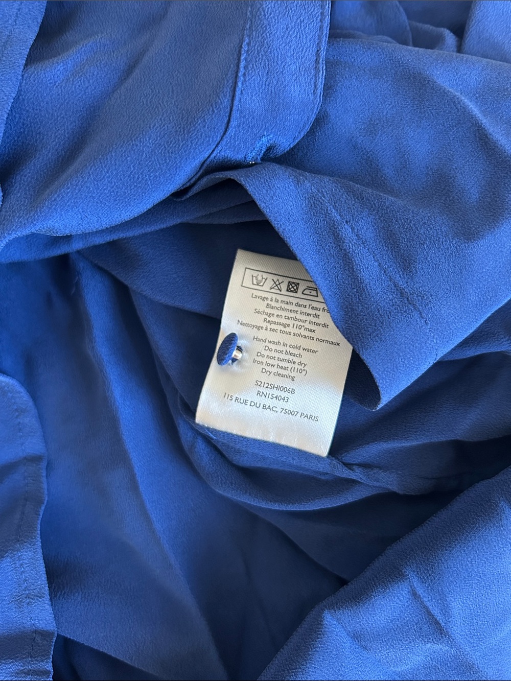 BEST Sezane Chlo Silk Shirt Blouse FR34/US2 Bright Blue French Classic - Picture 9 of 10